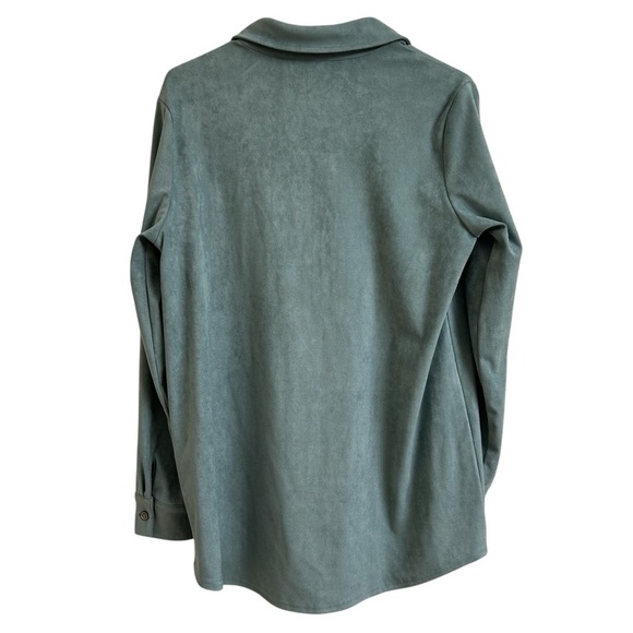 Soft Surroundings Softly Sueded Button Down Shirt Blue Womens Size M Oversized - Picture 2 of 7